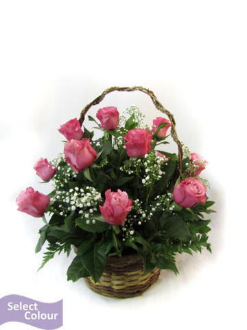 Rose arrangement in handle basket