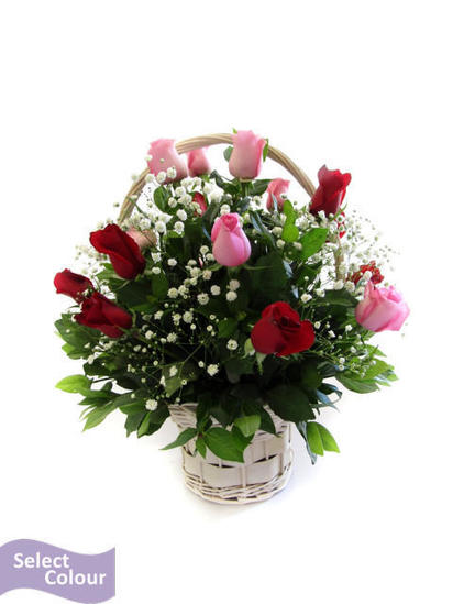 Roses packed in handle basket