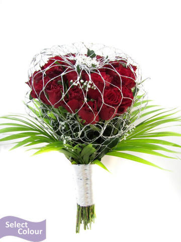 Rose bouquet displayed in glitter netting