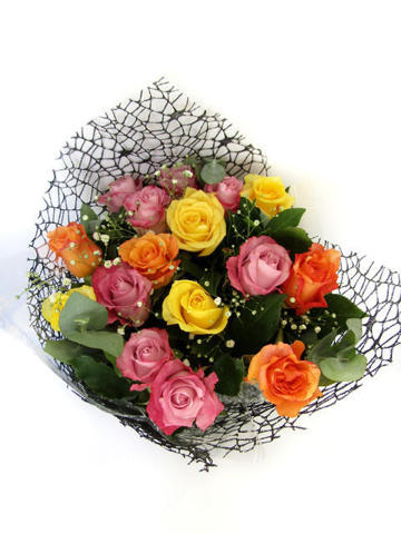 A display of roses in netting