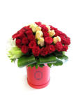 Roses and lilies displayed in box