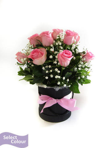 Arrangement of roses in box