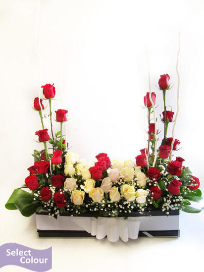 Roses arranged in box