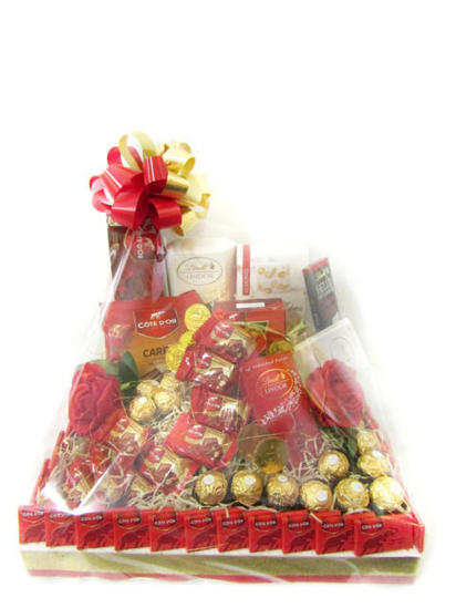 Ferrero, lindt and cote d'or chocolates in gift parcel