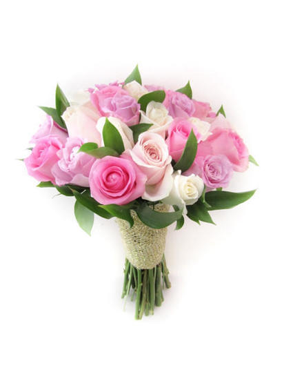 Pink and cream roses in bridal bouquet