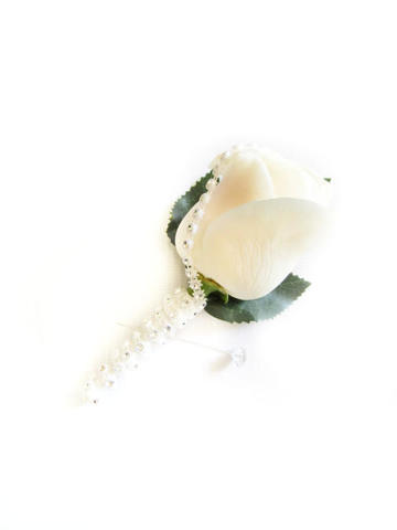 Rose buttonhole with leaf and diamante