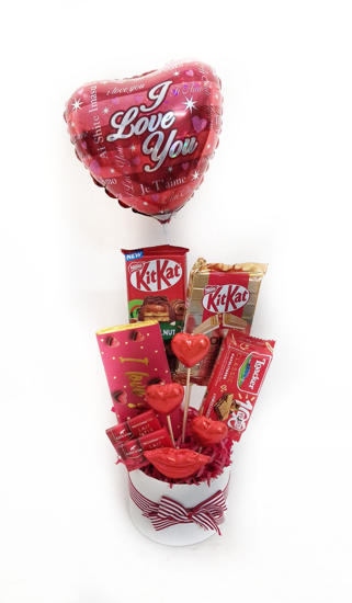 Chocolates with balloon in gift box